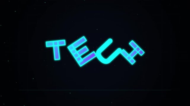 Animated Neon Tech Text on Digital Grid Background