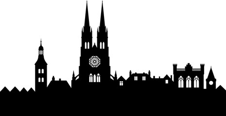 Fototapeta premium Cathedral city skyline, gothic church silhouette and old town architecture icons representing European travel