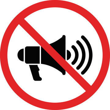 No noise prohibition sign, megaphone with red strikeout circle vector, silent zone warning icon for quiet areas ,Clean grouped each Icon