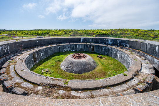 A large concrete circular pit for a 38cm naval gun emplacement at Hanstholm 2 fortress battery in Denmark.