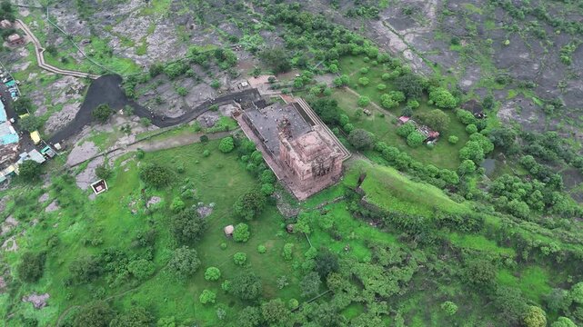 Magnificent drone shot of the historic 11th-century Bhojeshwar Shiva Temple in Bhojpur, Madhya Pradesh.