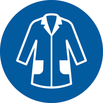 Blue lab coat mandatory sign, protective clothing icon for industrial safety, white medical gown vector on circular background ,Clean grouped each Icon