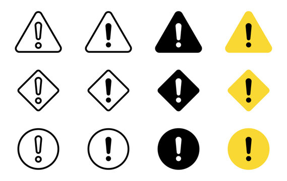 Warning symbols for security alerts, caution signs, and user interface designs.
