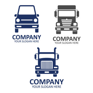 Set of transport logo icons with car and truck front view