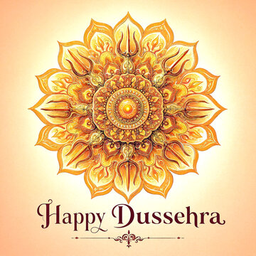 Colorful intricate mandala design with trident symbols and golden center for Dussehra festival celebration