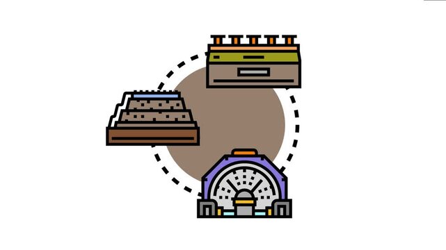 Metallurgical chemicals concept depicting processing equipment, raw materials, and an industrial machine symbolizing the extraction and refinement of metals