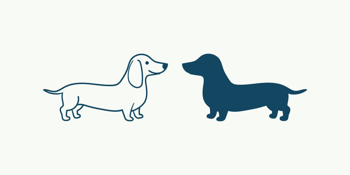 Minimalist vector illustration of two dachshund dogs facing each other, one outlined and one solid silhouette handdrawn doodle