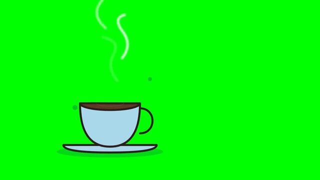 Coffee cup and saucer left aligned animation on green screen