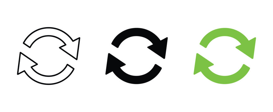 Reload icon featuring circular arrows for refresh, update, synchronization, restart, data processing, and modern digital interface design