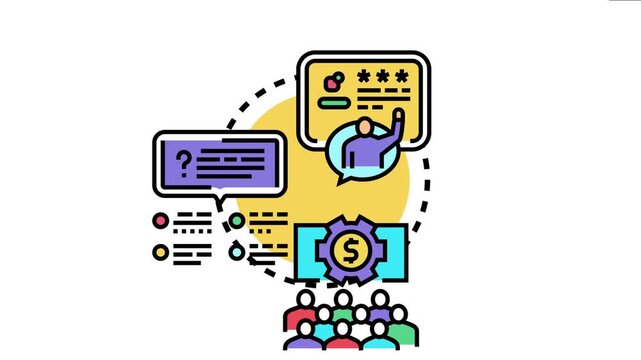 Digital communication concept a user interaction flow. Featuring a question bubble. A person asking in a message
