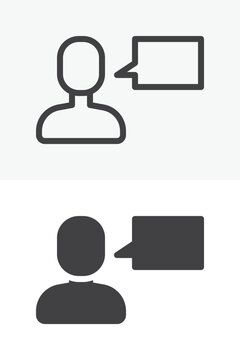 User chat message icon set with profile and speech bubble. Line outline and solid icon in different style, editable stroke vector sign and symbol for messaging.