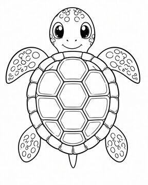 Cute little sea turtle line art drawing for kids coloring page