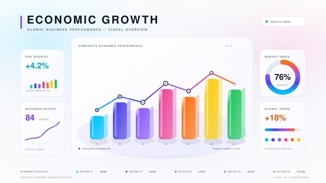 Colorful Spider Chart Infographic Set for Economic Statistics and Market Analyt
