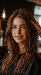 Fototapeta premium Smiling teenage girl with long hair