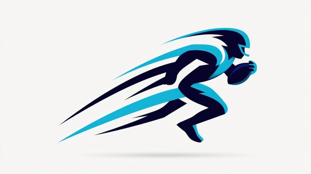 American football runner in dynamic angular silhouette with cyan motion accents