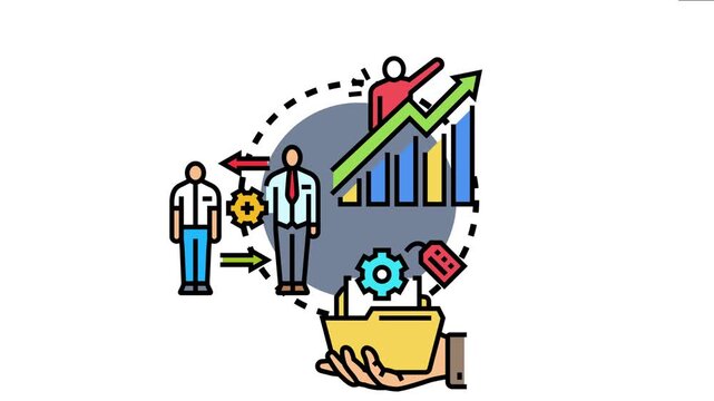 Business people engaging in mentorship on the job, transferring knowledge and experience, driving professional development and career growth with increasing financial results