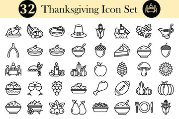 Fototapeta premium Thanksgiving icon set featuring traditional food and holiday symbols