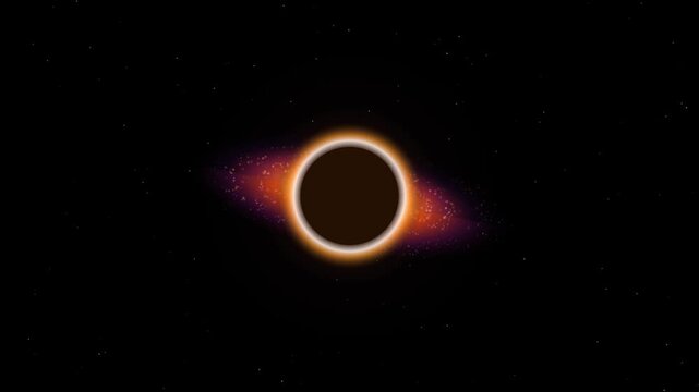 Black hole silhouette with glowing accretion disk in deep space animation