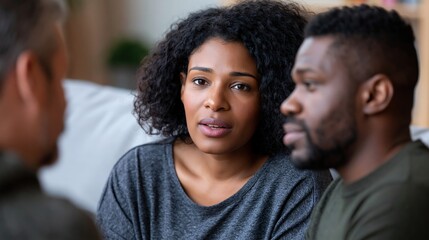 Obraz premium Couple practicing attentive listening together in calm counseling setting