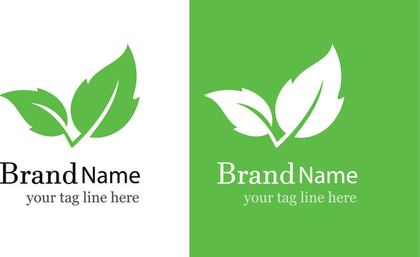 Green leaf sprout vector logo template with paired leaves for eco nature organic branding and corporate identity EPS