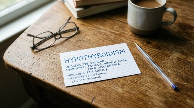 Hypothyroidism Medical Information Card With Glasses And Coffee