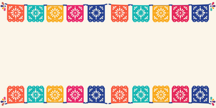 Hispanic Heritage Colorful Papel Picado Border Background
