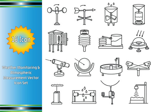 Meteorological Instruments for Weather Monitoring and Atmospheric Measurement Vector Icon Set