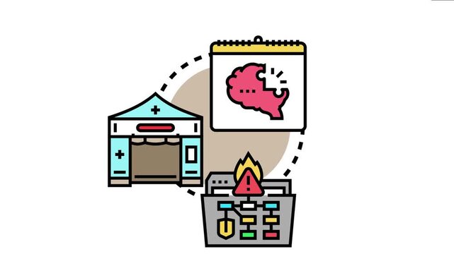 Mental health emergency concept a broken brain, a hospital building, and a burning document, symbolizing crisis, urgent care, and support for psychological issues