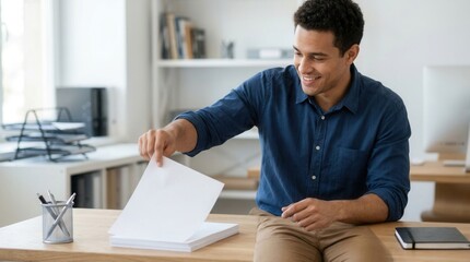 Fototapeta premium Young Professional Organizing Paperwork At His Desk
