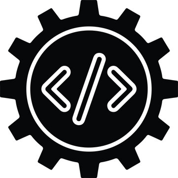 Black gear icon with coding brackets symbol Vector