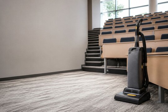 Professional Vacuum Cleaner in an Empty Modern Lecture Hall