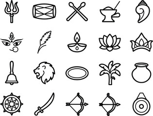 Fototapeta premium Hindu trishula line art icon, religious weapon symbol vector illustration