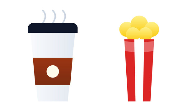 Movie Snacks Set - Hot Coffee Paper Cup and Popcorn Vector PNG