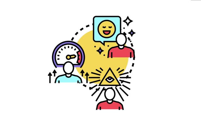 Mental attitude concept showing three figures positive emotion, increasing personal growth, and insightful thinking for self improvement