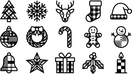 Fototapeta premium Christmas holiday black silhouette icons set isolated on transparent for festive season.