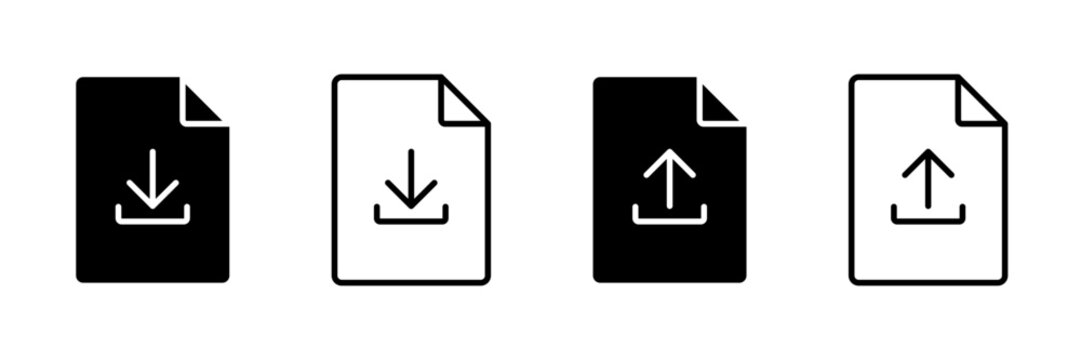 Upload and Download File Icon Set Isolated on Transparent Background. Vector Illustration