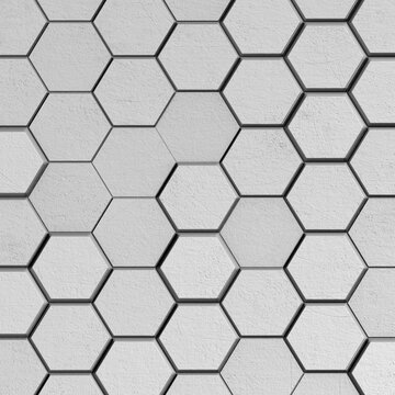 Beyaz renkli, siyah derz &ccedil;izgilerine sahip modern altıgen (hexagon) fayans ve seramik duvar kaplaması deseni.
