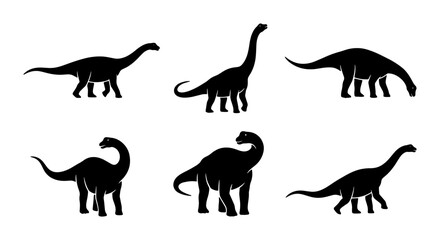 Dinosaur Silhouettes Collection: Brontosaurus, Sauropod Vector Icons for Prehistoric Themes © Jamil