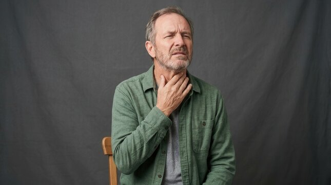 Middle Aged Man Experiencing Throat Pain Discomfort Symptoms