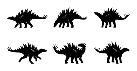 Dinosaur Silhouettes, Prehistoric Stegosaurus Vector Icons, Ancient Reptile Graphics © Jamil