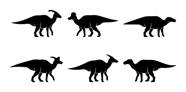 Dinosaur Silhouettes Collection: Parasaurolophus and Hadrosaurus Vector Icons for Paleontology and Kids