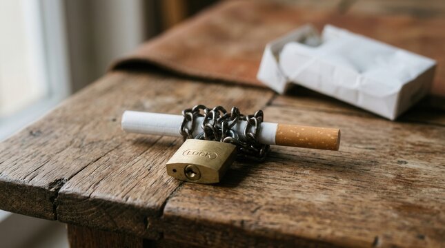 Smoking Cessation Symbolized by Locked Cigarette And Padlock