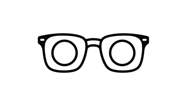 Simple outline vector illustration of retro eyeglasses with thick frames, isolated on a plain white background for minimalist style.