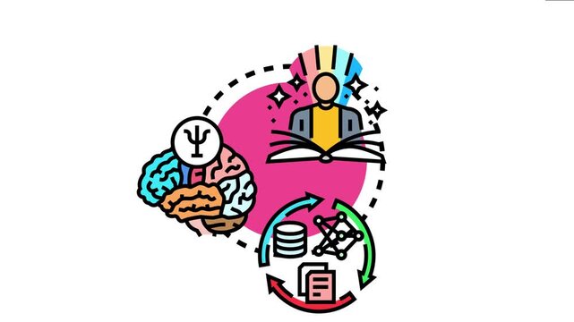Person learning, reading a book, and processing information with brain memory, data storage, and knowledge analysis, symbolizing mental growth and intellectual development