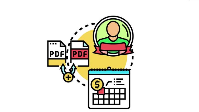 Member account icon linking to pdf documents and a calendar with a dollar sign, symbolizing the process of renewing an annual subscription or membership