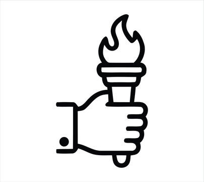 Hand holding burning torch line icon illustration vector design