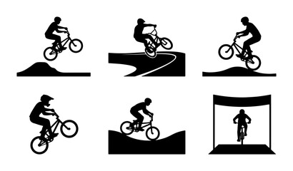 Fototapeta premium BMX Bike Action Silhouettes, Extreme Sports Cycling, Freestyle Bicycle Jumps, Vector Graphics Set