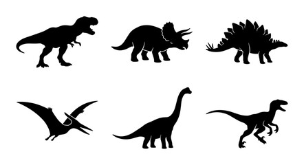 Dinosaur Silhouettes Collection: Prehistoric Reptile Icons for Kids and Education © Krishna