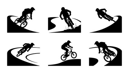 Fototapeta premium BMX Bike Rider Silhouettes, Extreme Sports Action, Dynamic Cycling Motion Graphics