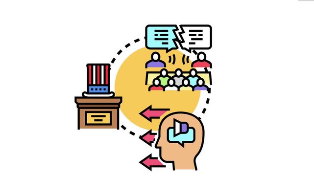 Group of political faction members debating in an assembly, forming and communicating ideas to influence public opinion and shape policy decisions